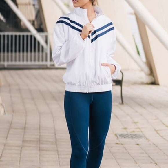 Zyia White and Blue Stripe Windbreaker Jacket - Picture 1 of 12